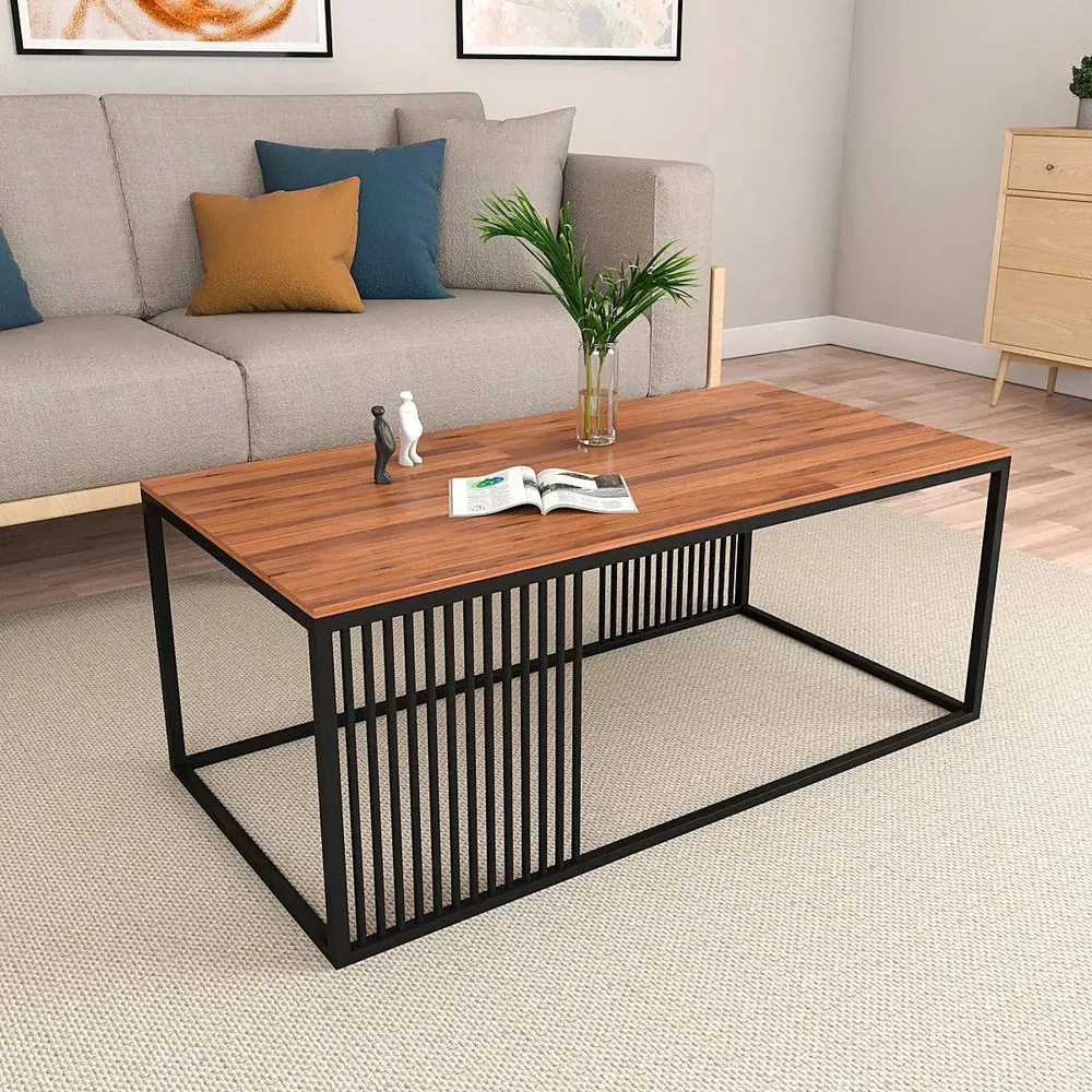 Sheesham Wood Centre Table for Living Room with Black Metal Accents