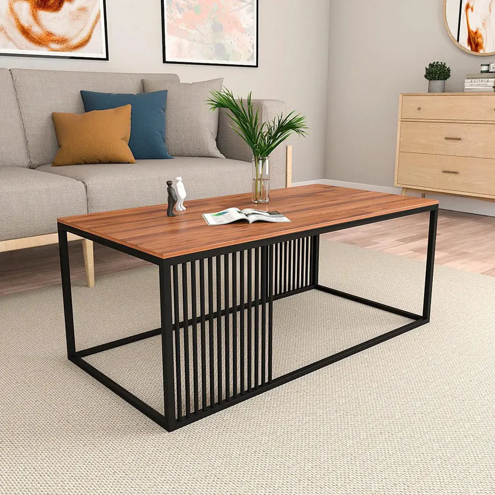 Sheesham Wood Centre Table for Living Room with Black Metal Accents