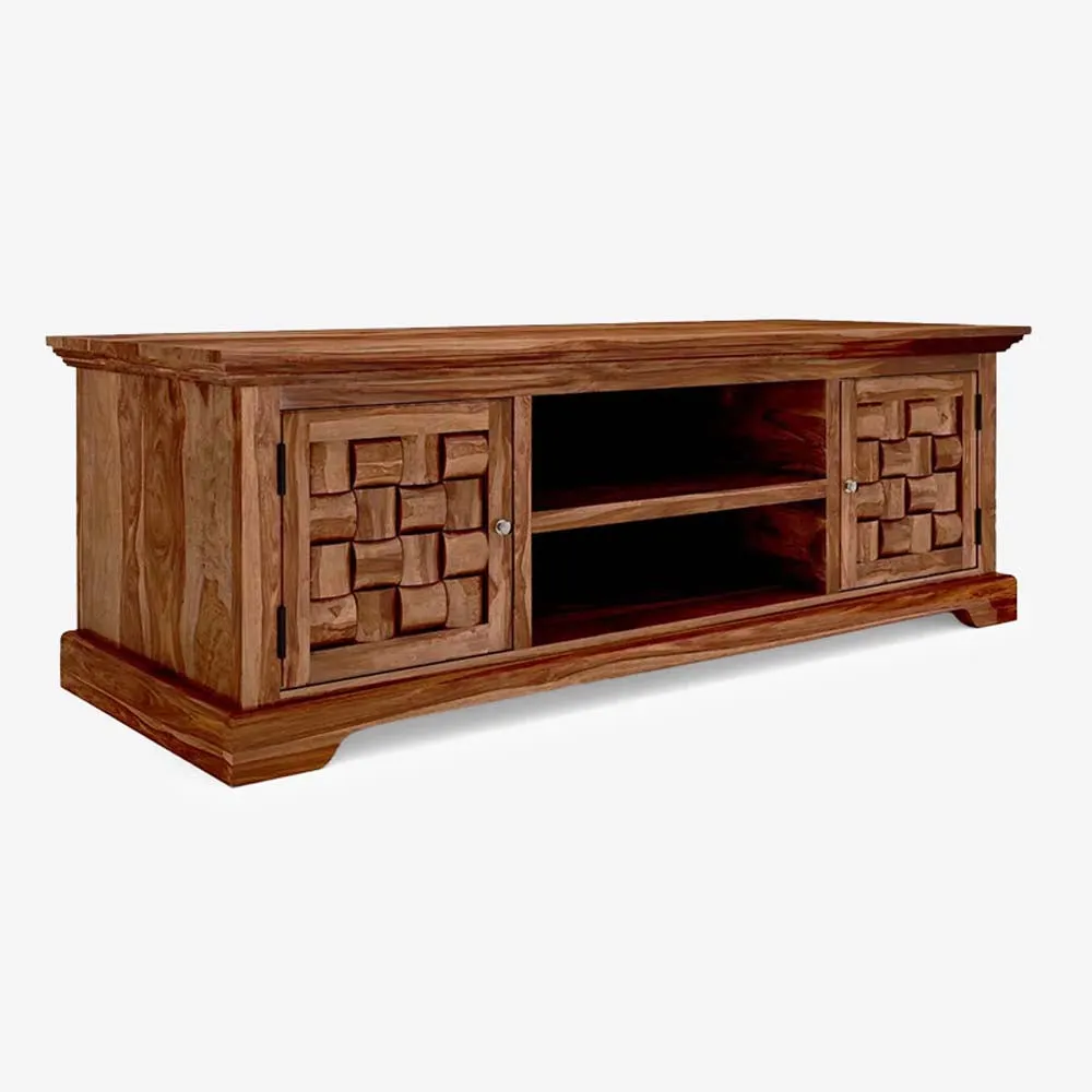 Sheesham Wood Contemporray Pattern TV Unit