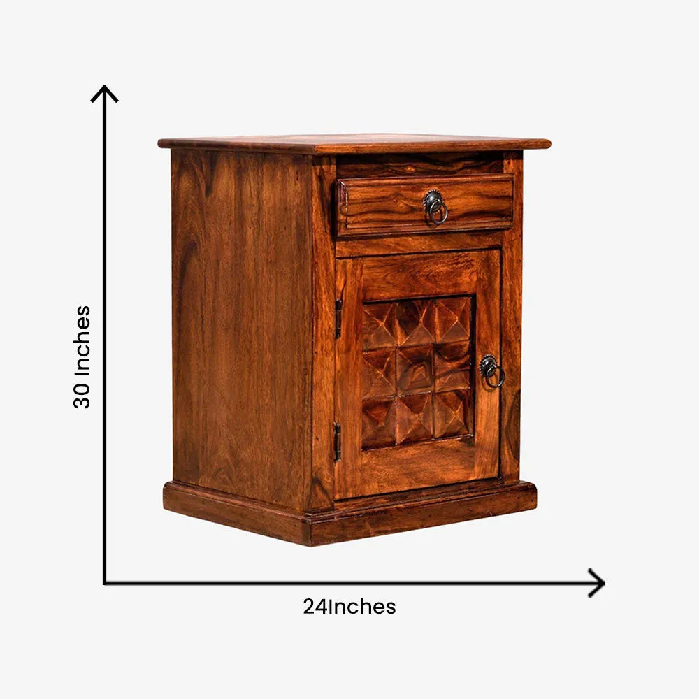 Sheesham Wood Diamond Cut Storage Bedside Table