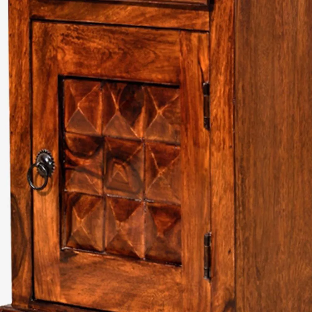 Sheesham Wood Diamond Cut Storage Bedside Table
