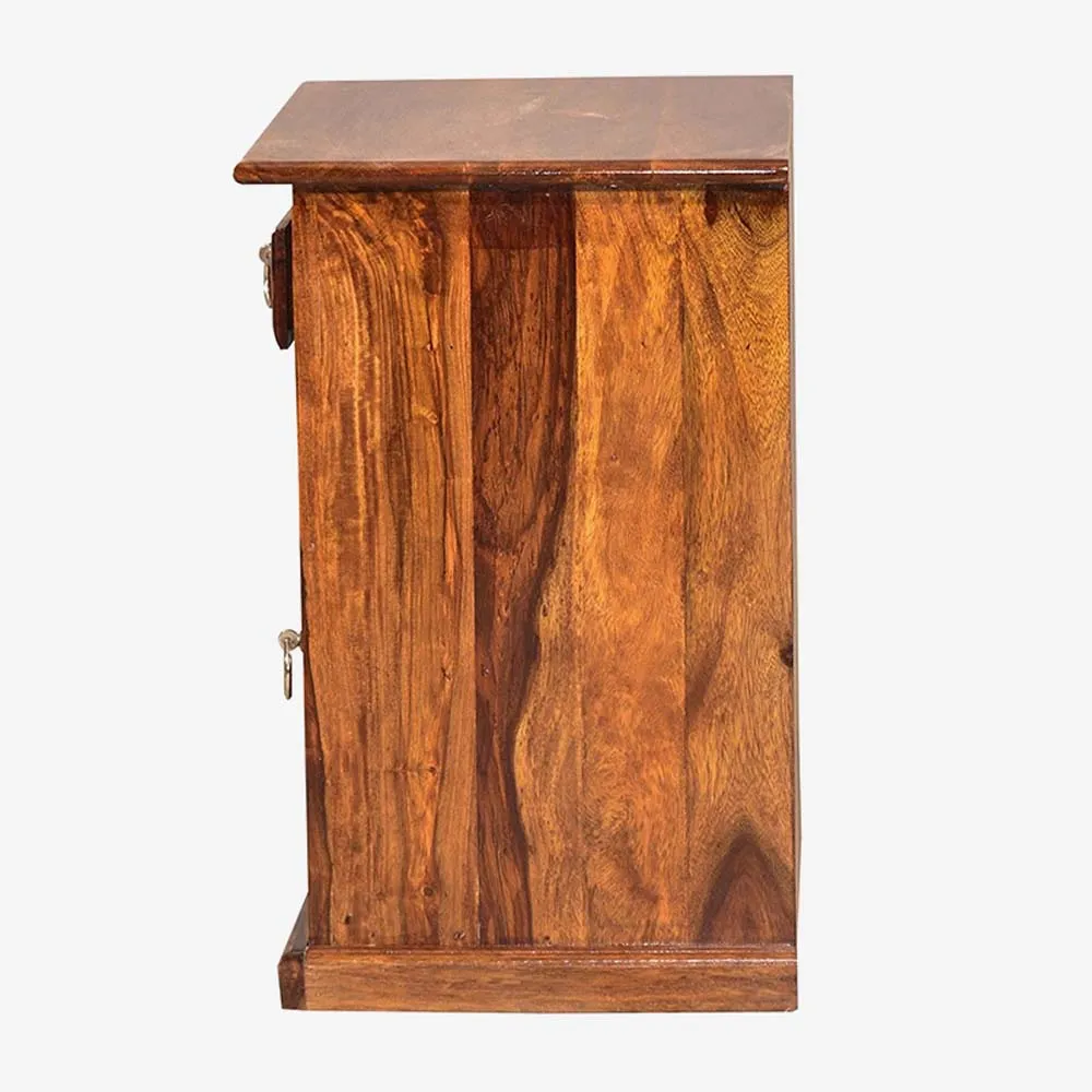 Sheesham Wood Diamond Cut Storage Bedside Table