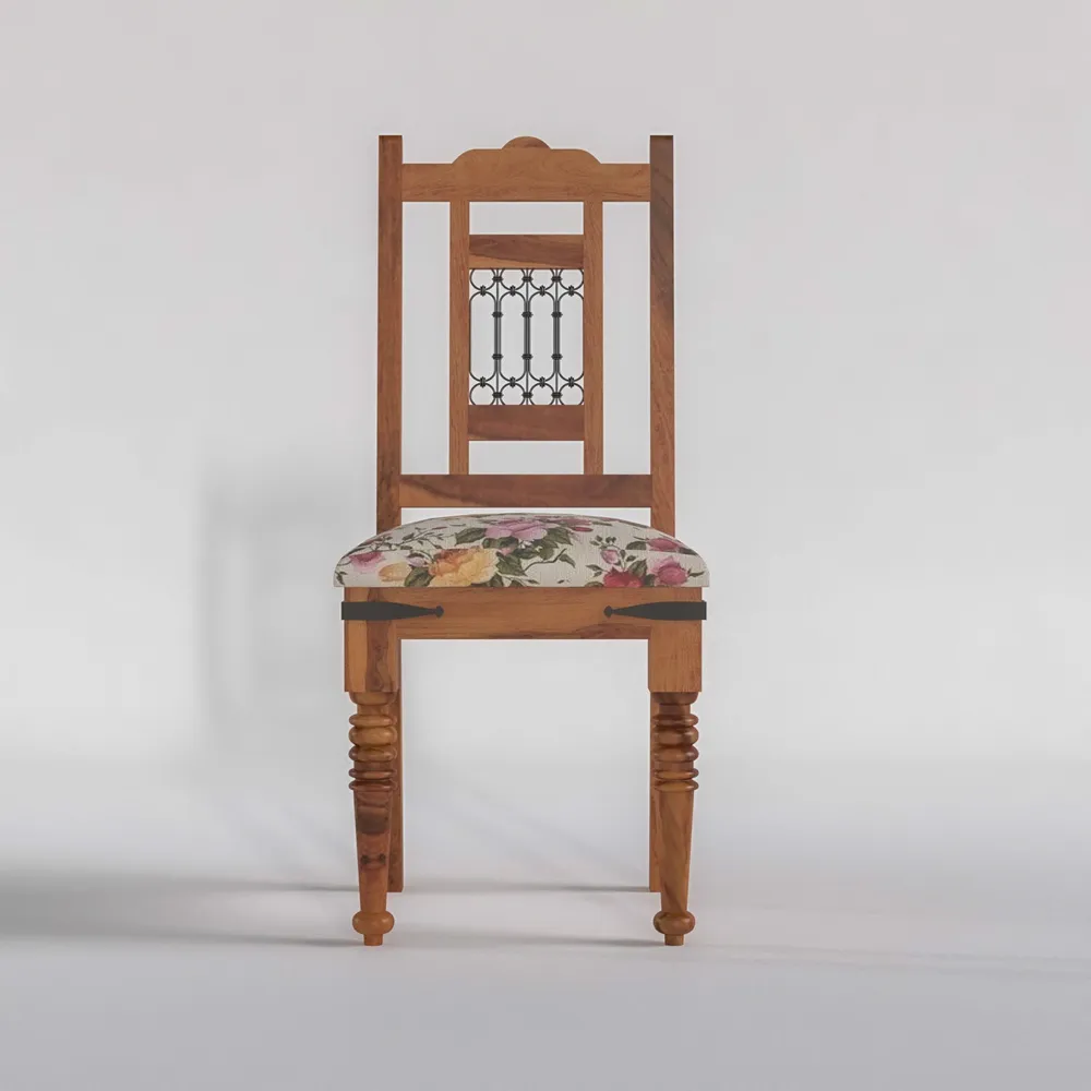 Sheesham Wood Dining with Floral Chairs (1Table + 4 Chairs)