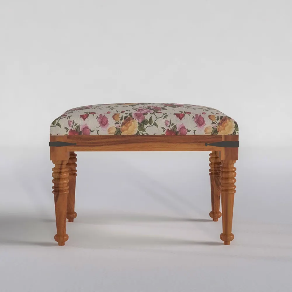 Sheesham Wood Dining with Floral Chairs (1Table + 4 Chairs)