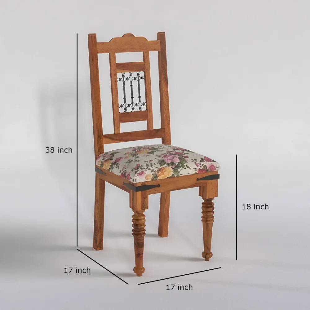 Sheesham Wood Dining with Floral Chairs (1Table + 4 Chairs)