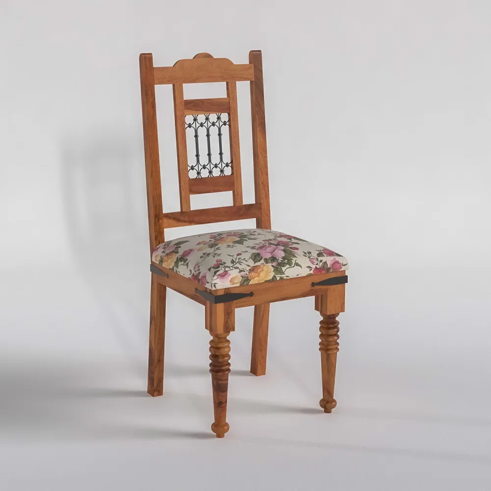 Sheesham Wood Dining with Floral Chairs (1Table + 4 Chairs)