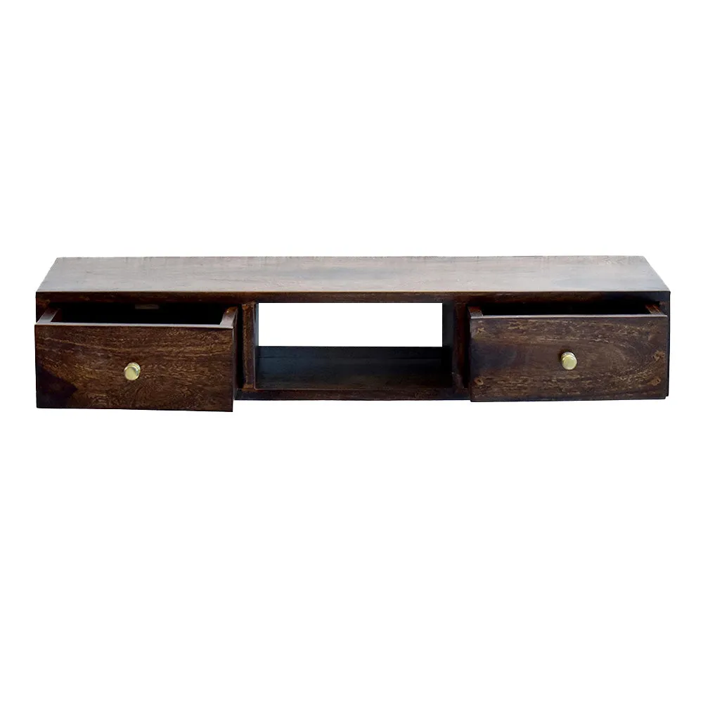 Sheesham Wood Double Drawer Dark Walnut TV Unit/Cabinet