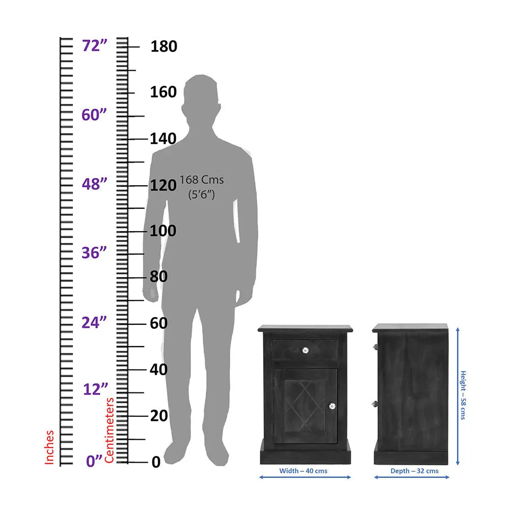 Sheesham Wood Single Drawer Yellow Brown Bedside Table Single Piece