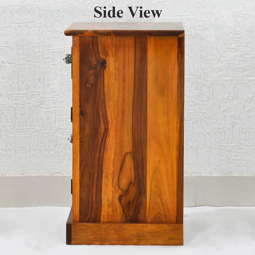 Sheesham Wood Single Drawer Yellow Brown Bedside Table Single Piece