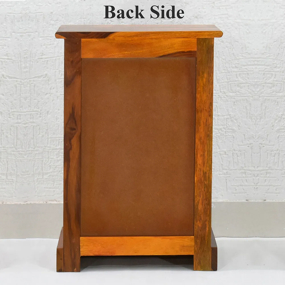 Sheesham Wood Single Drawer Yellow Brown Bedside Table Single Piece