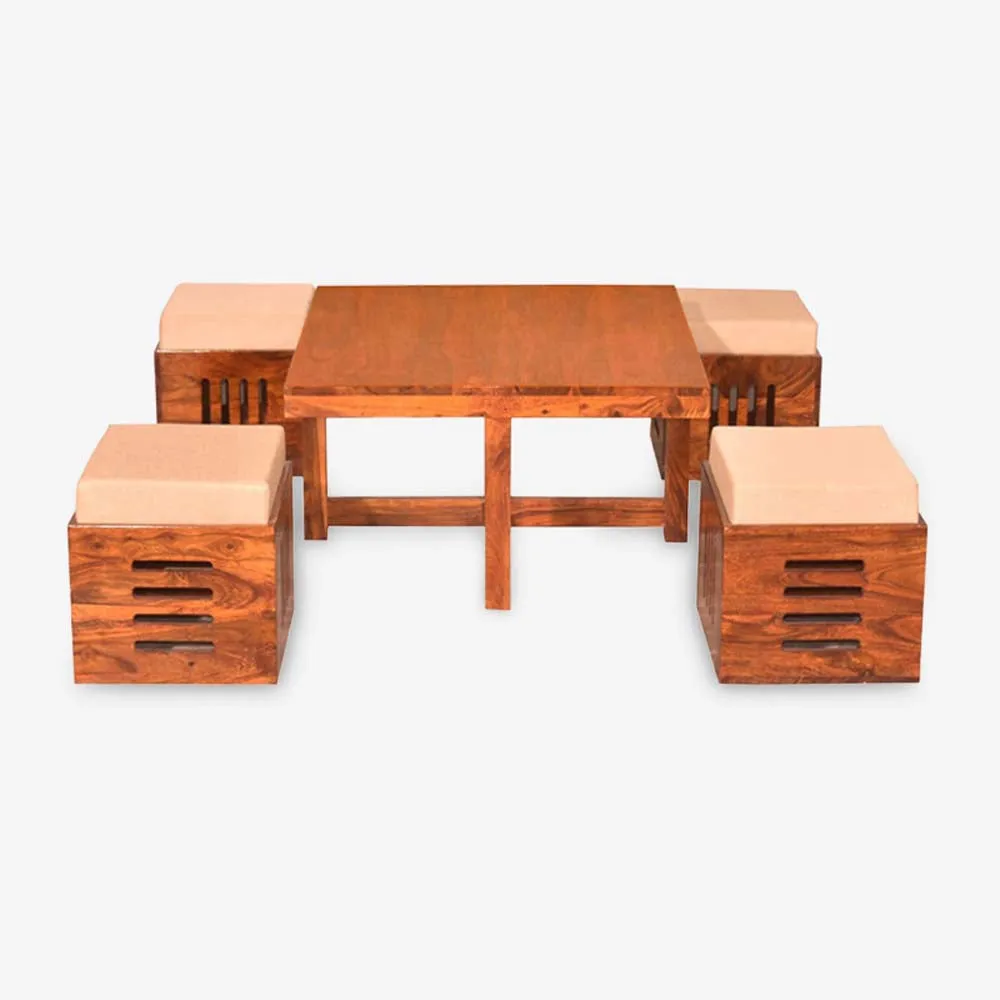 Sheesham Wooden Coffee Table With Stools Set Of 5