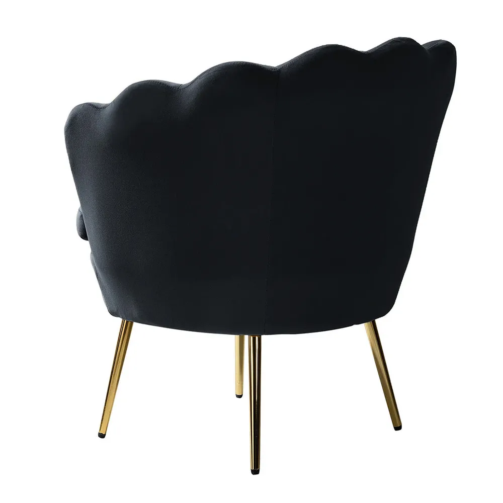 Shell Motif Luxury Black Velvet Lounge Chair Single Chair