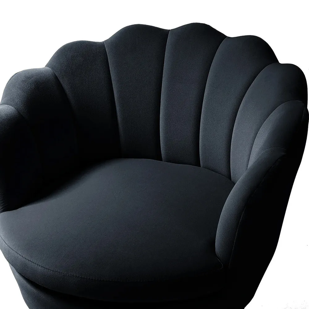 Shell Motif Luxury Black Velvet Lounge Chair Single Chair