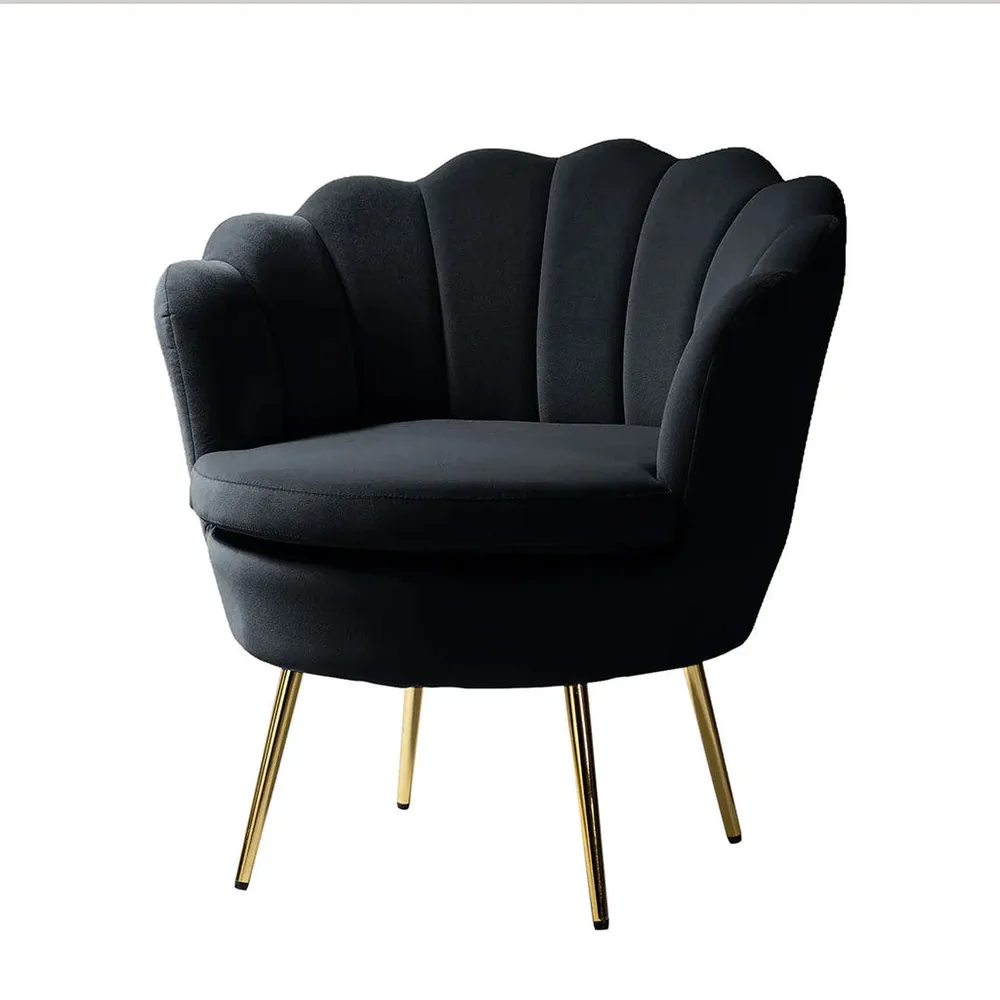 Shell Motif Luxury Black Velvet Lounge Chair Single Chair