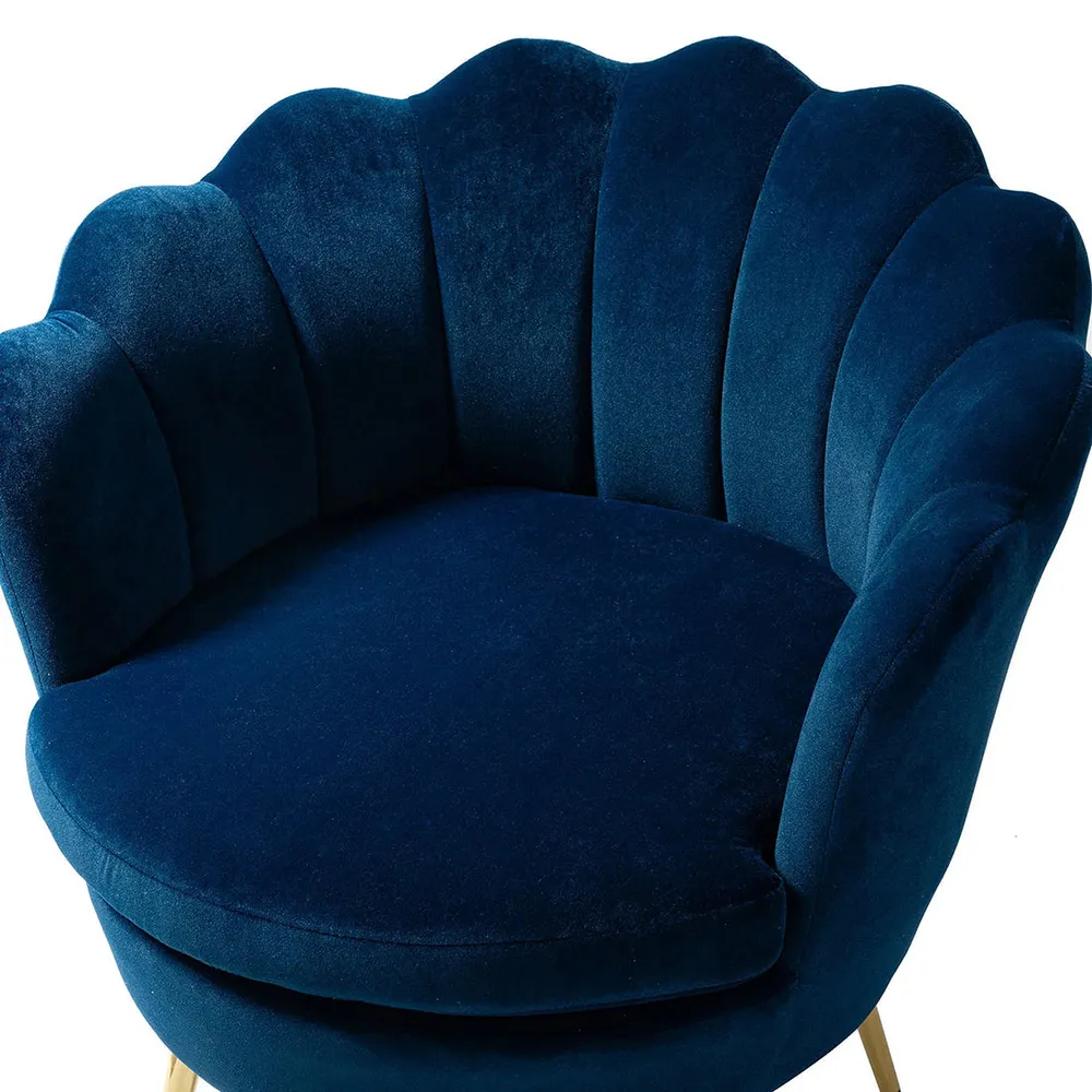 Shell Motif Luxury Blue Velvet Lounge Chair Single Chair