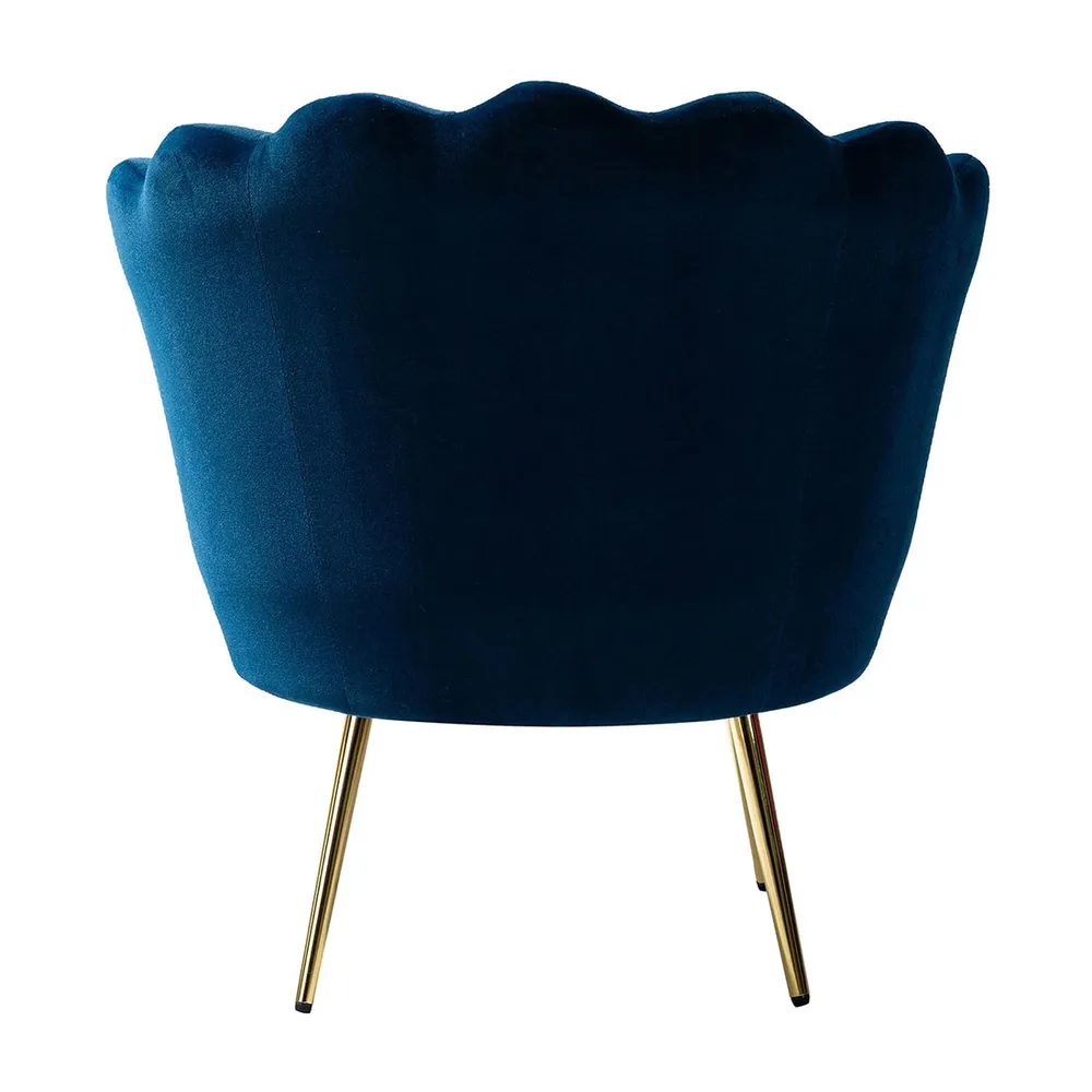 Shell Motif Luxury Blue Velvet Lounge Chair Single Chair
