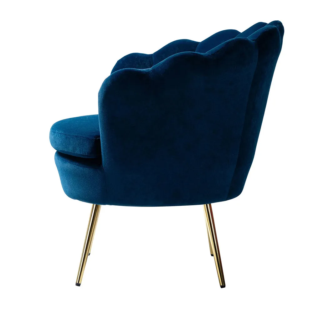 Shell Motif Luxury Blue Velvet Lounge Chair Single Chair
