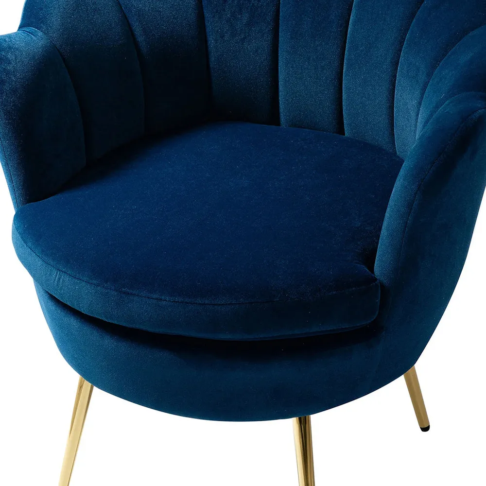 Shell Motif Luxury Blue Velvet Lounge Chair Single Chair