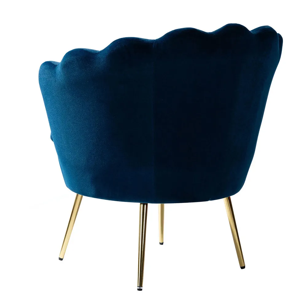 Shell Motif Luxury Blue Velvet Lounge Chair Single Chair