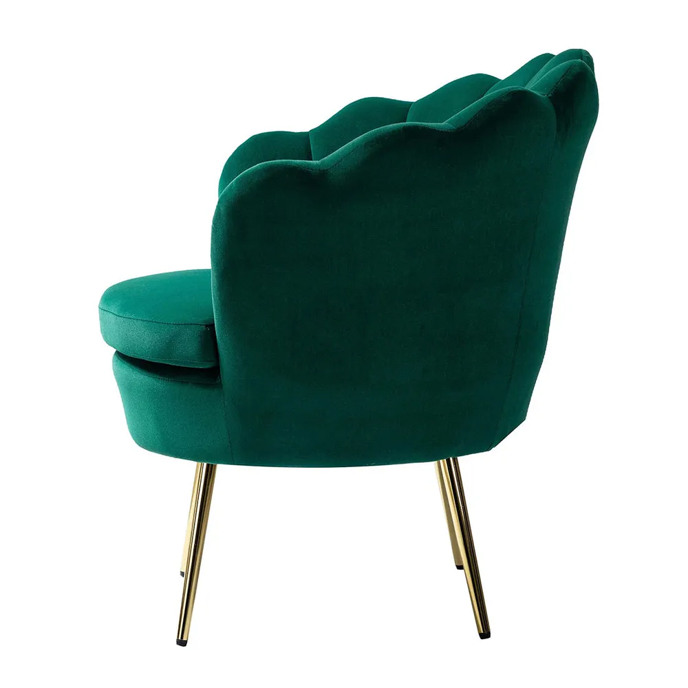 Shell Motif Luxury Green Velvet Lounge Chair Single Chair