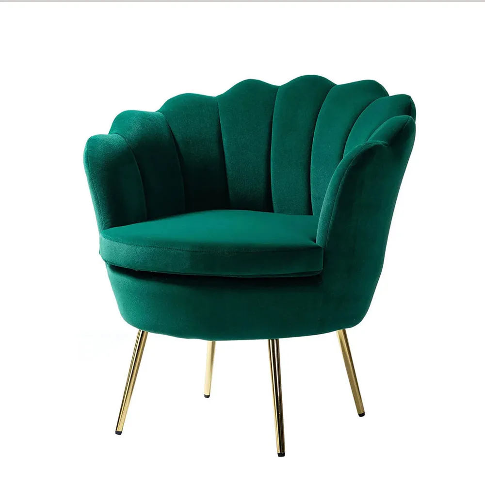 Shell Motif Luxury Green Velvet Lounge Chair Single Chair