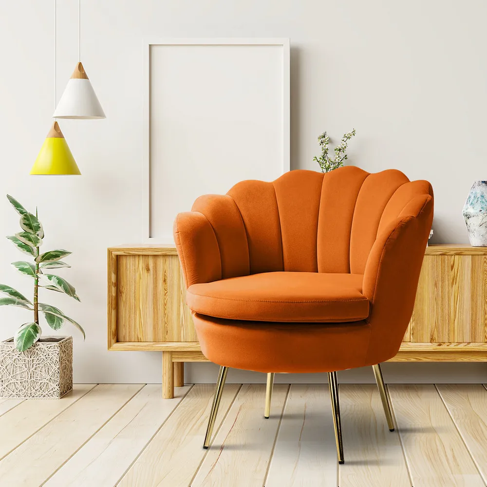 Shell Motif Luxury Mustard Velvet Lounge Chair Single Chair