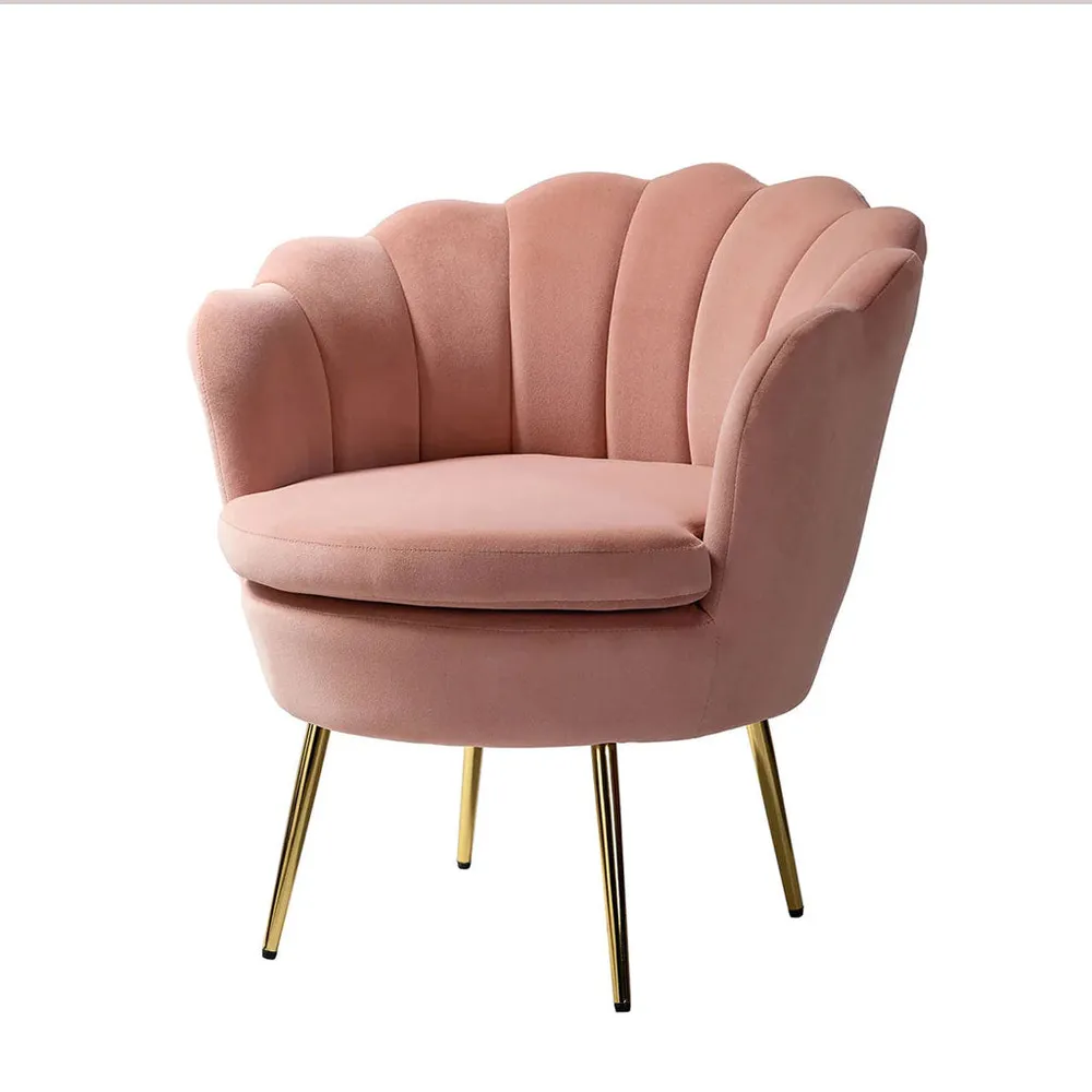 Shell Motif Luxury Pink Velvet Lounge Chair Single Chair