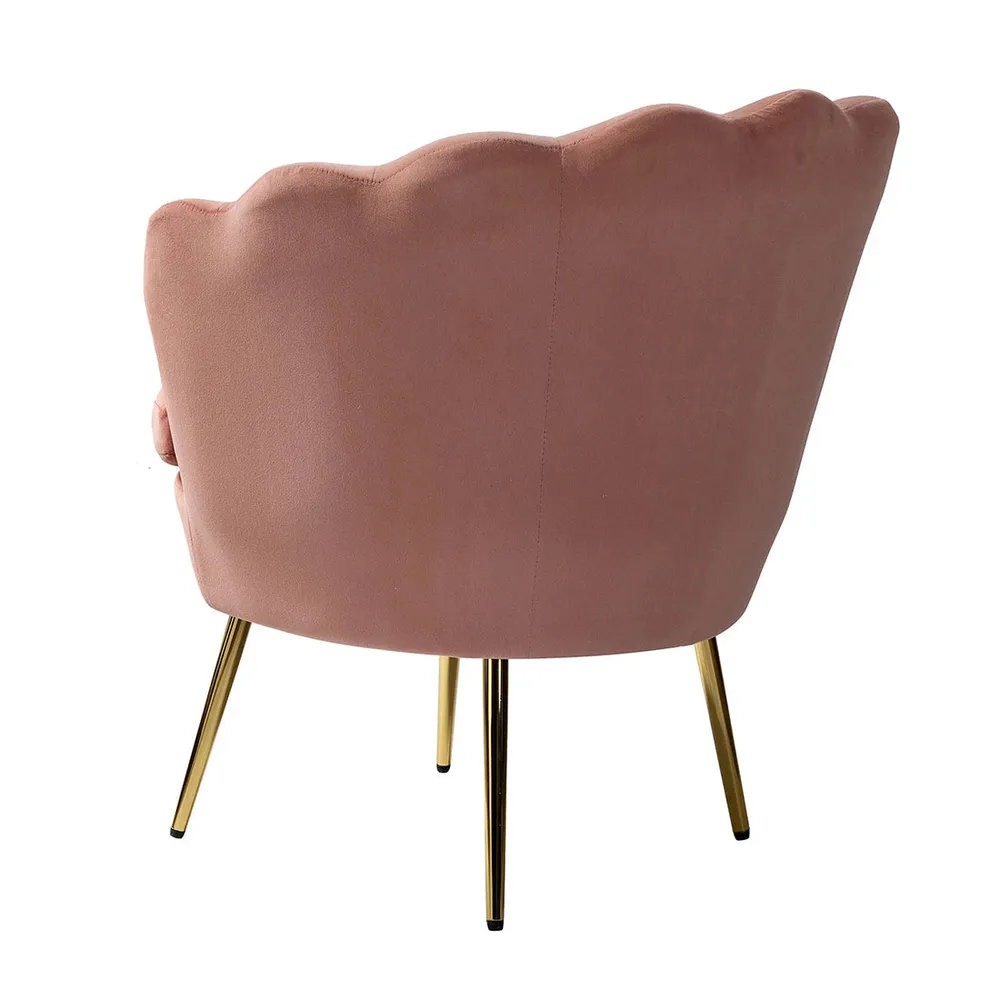 Shell Motif Luxury Pink Velvet Lounge Chair Single Chair