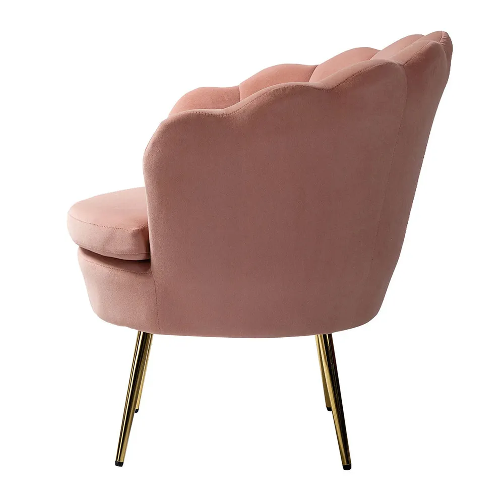 Shell Motif Luxury Pink Velvet Lounge Chair Single Chair
