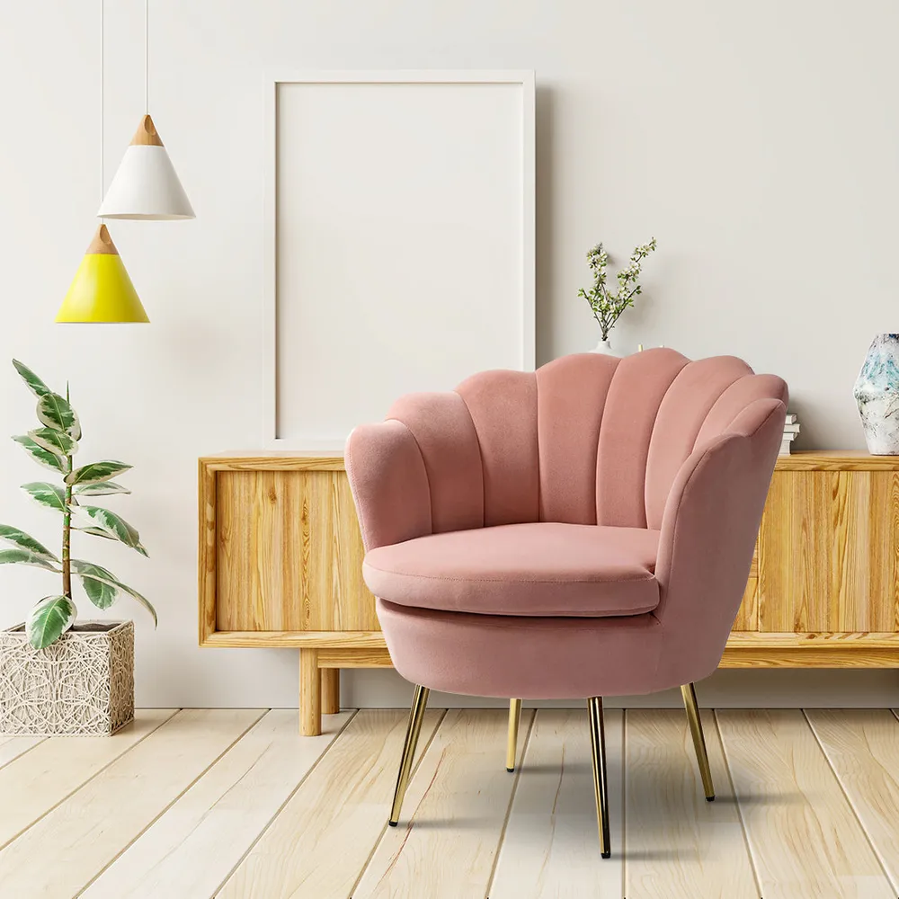 Shell Motif Luxury Pink Velvet Lounge Chair Single Chair