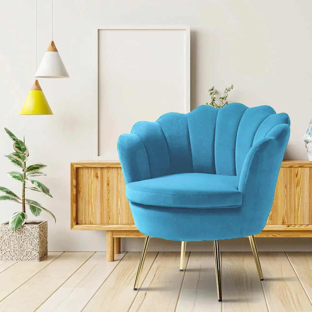 Shell Motif Luxury Sky Blue Velvet Lounge Chair Single Chair