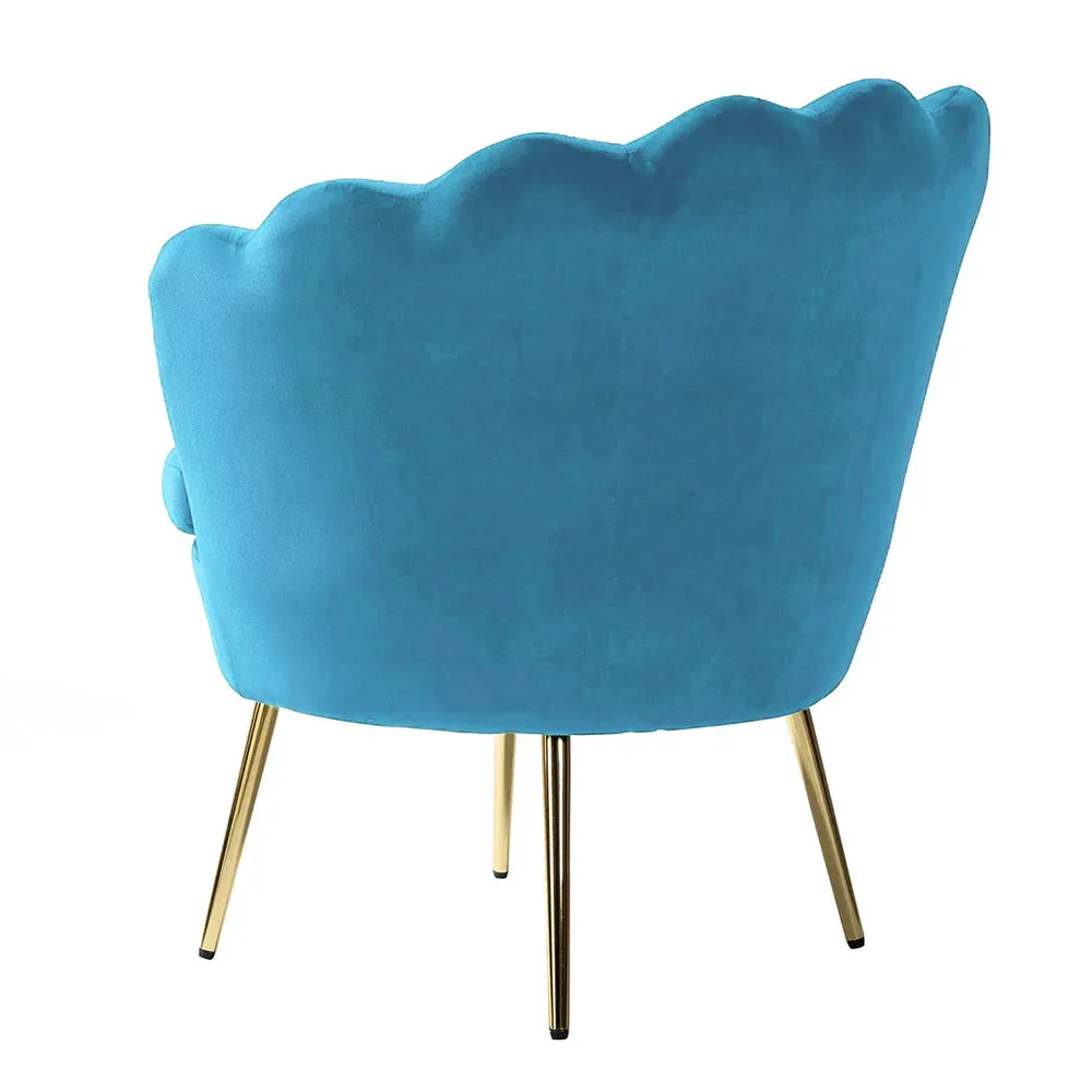 Shell Motif Luxury Sky Blue Velvet Lounge Chair Single Chair