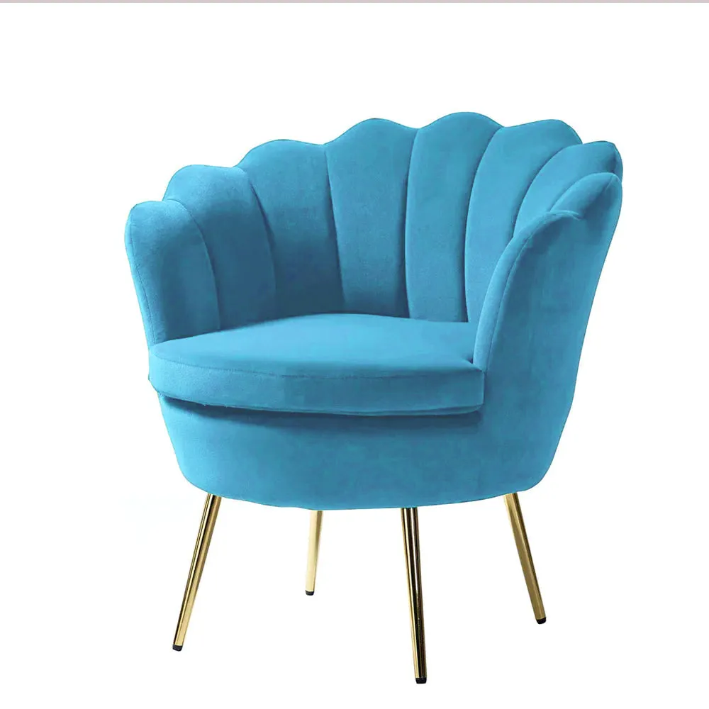 Shell Motif Luxury Sky Blue Velvet Lounge Chair Single Chair