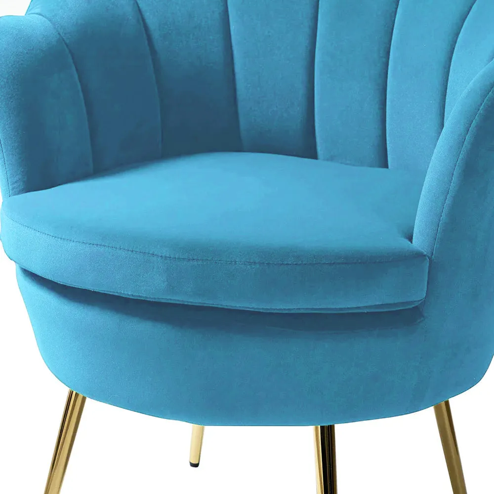 Shell Motif Luxury Sky Blue Velvet Lounge Chair Single Chair