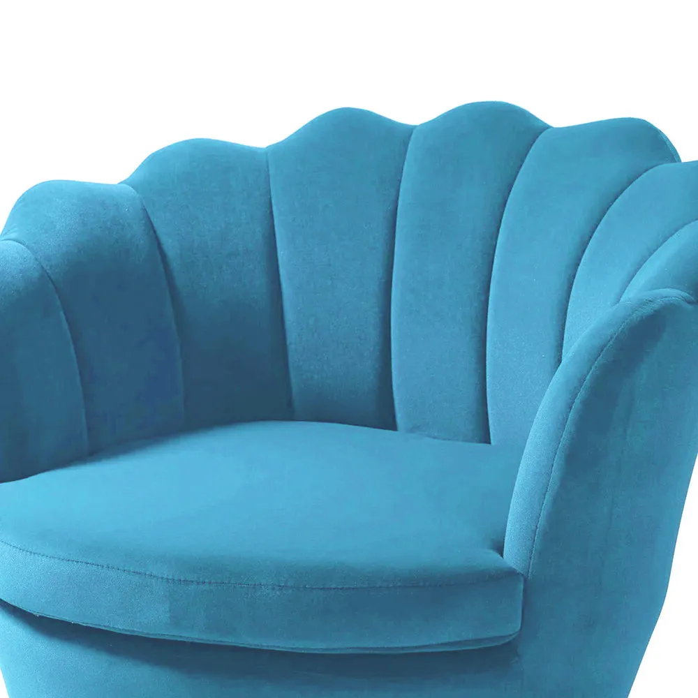 Shell Motif Luxury Sky Blue Velvet Lounge Chair Single Chair