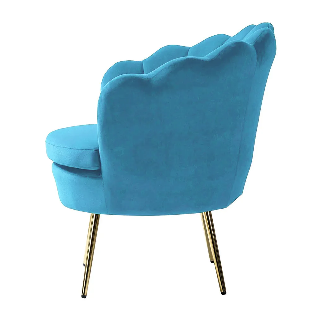 Shell Motif Luxury Sky Blue Velvet Lounge Chair Single Chair