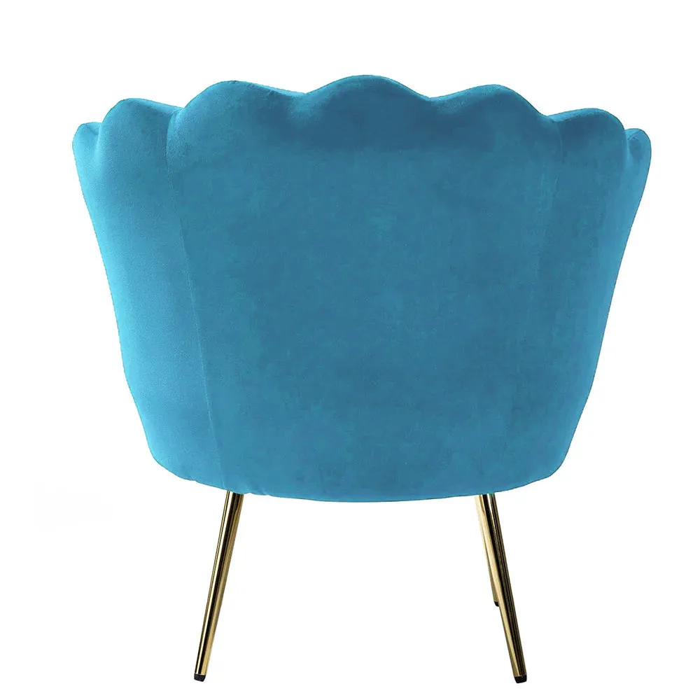 Shell Motif Luxury Sky Blue Velvet Lounge Chair Single Chair