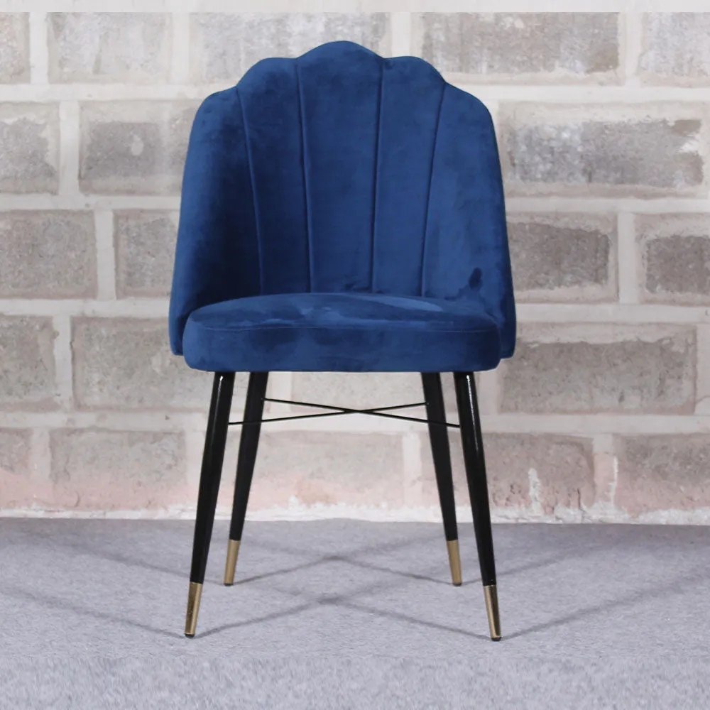 Shell Shaped Blue Velvet Dining Chair Single Piece
