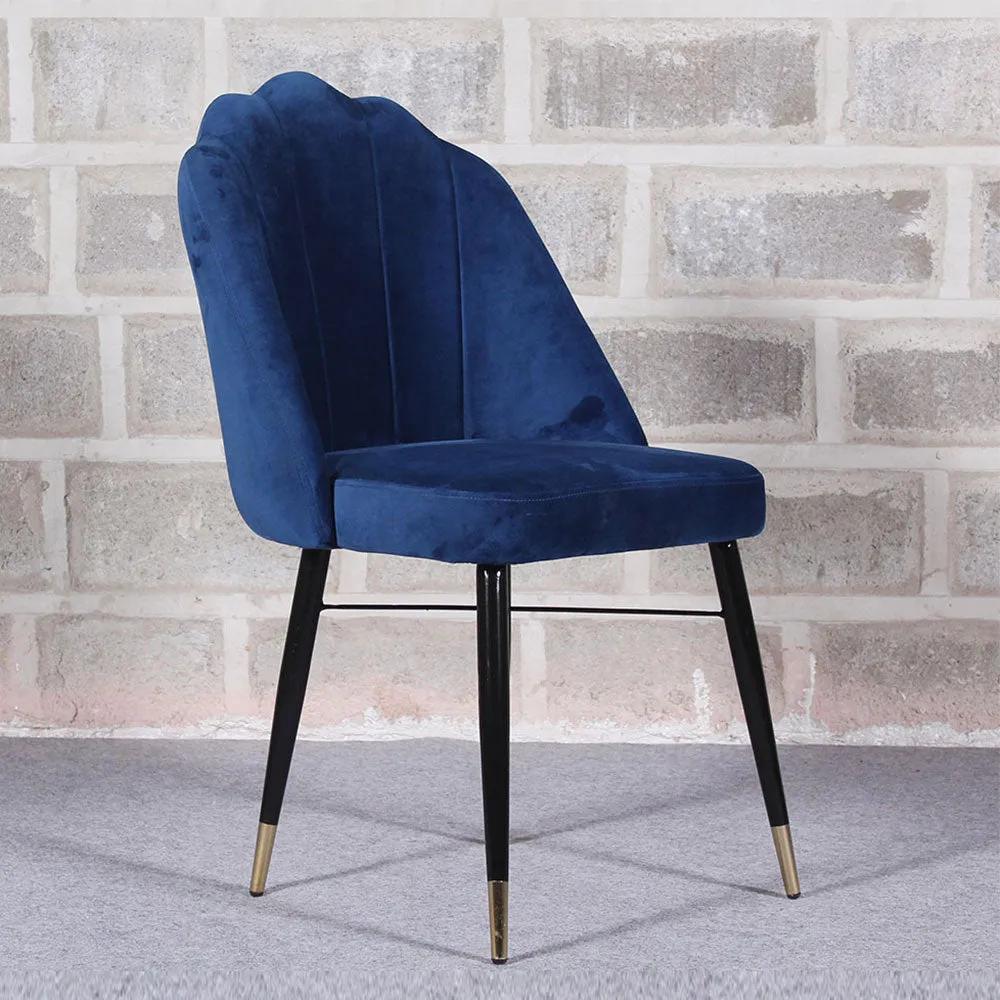 Shell Shaped Blue Velvet Dining Chair Single Piece
