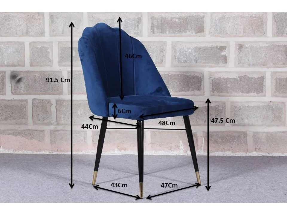 Shell Shaped Blue Velvet Dining Chair Single Piece