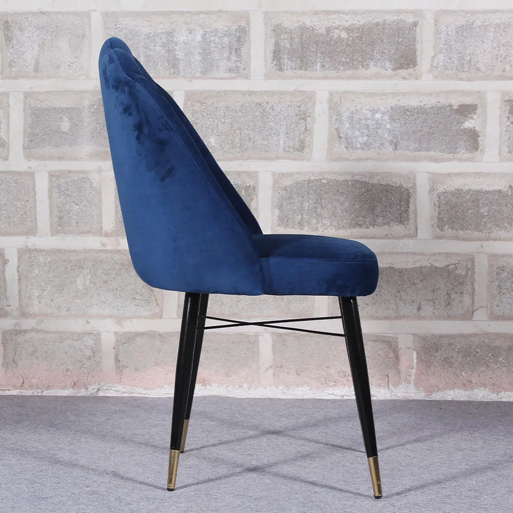 Shell Shaped Blue Velvet Dining Chair Single Piece