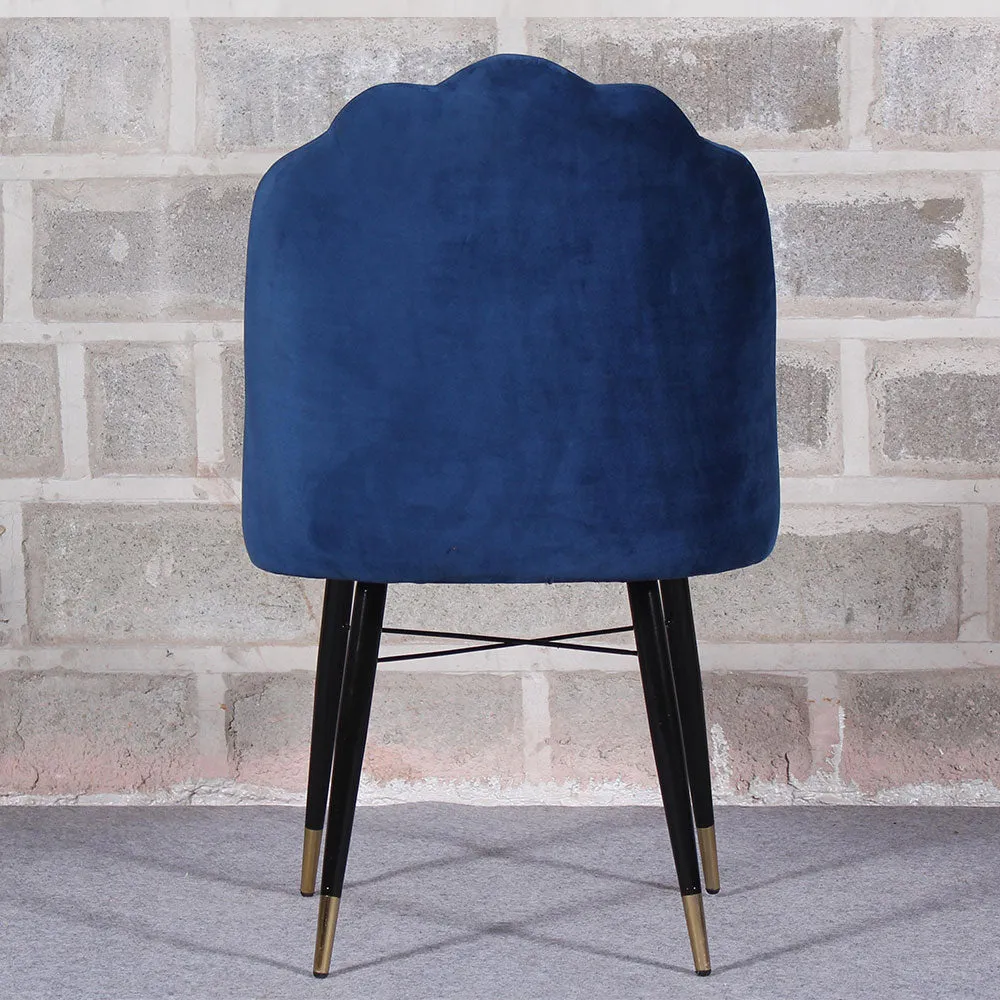 Shell Shaped Blue Velvet Dining Chair Single Piece