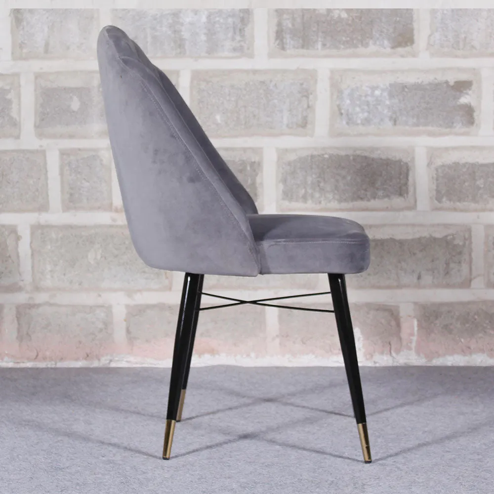Shell Shaped Royal Grey Velvet Dining Chair Single Piece