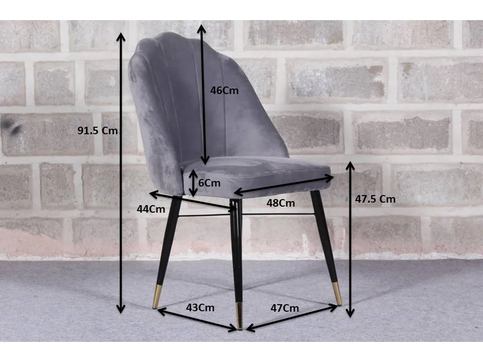 Shell Shaped Royal Grey Velvet Dining Chair Single Piece