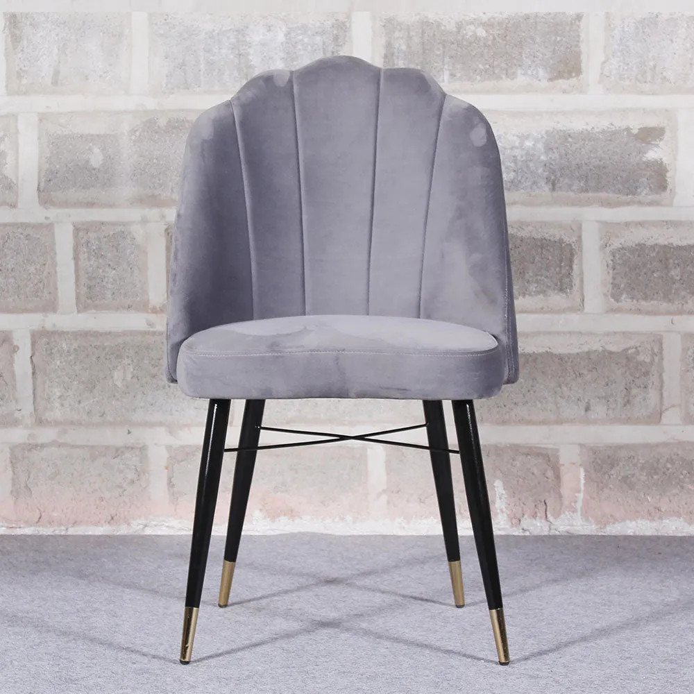 Shell Shaped Royal Grey Velvet Dining Chair Single Piece