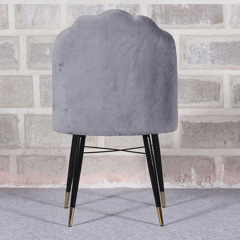 Shell Shaped Royal Grey Velvet Dining Chair Single Piece