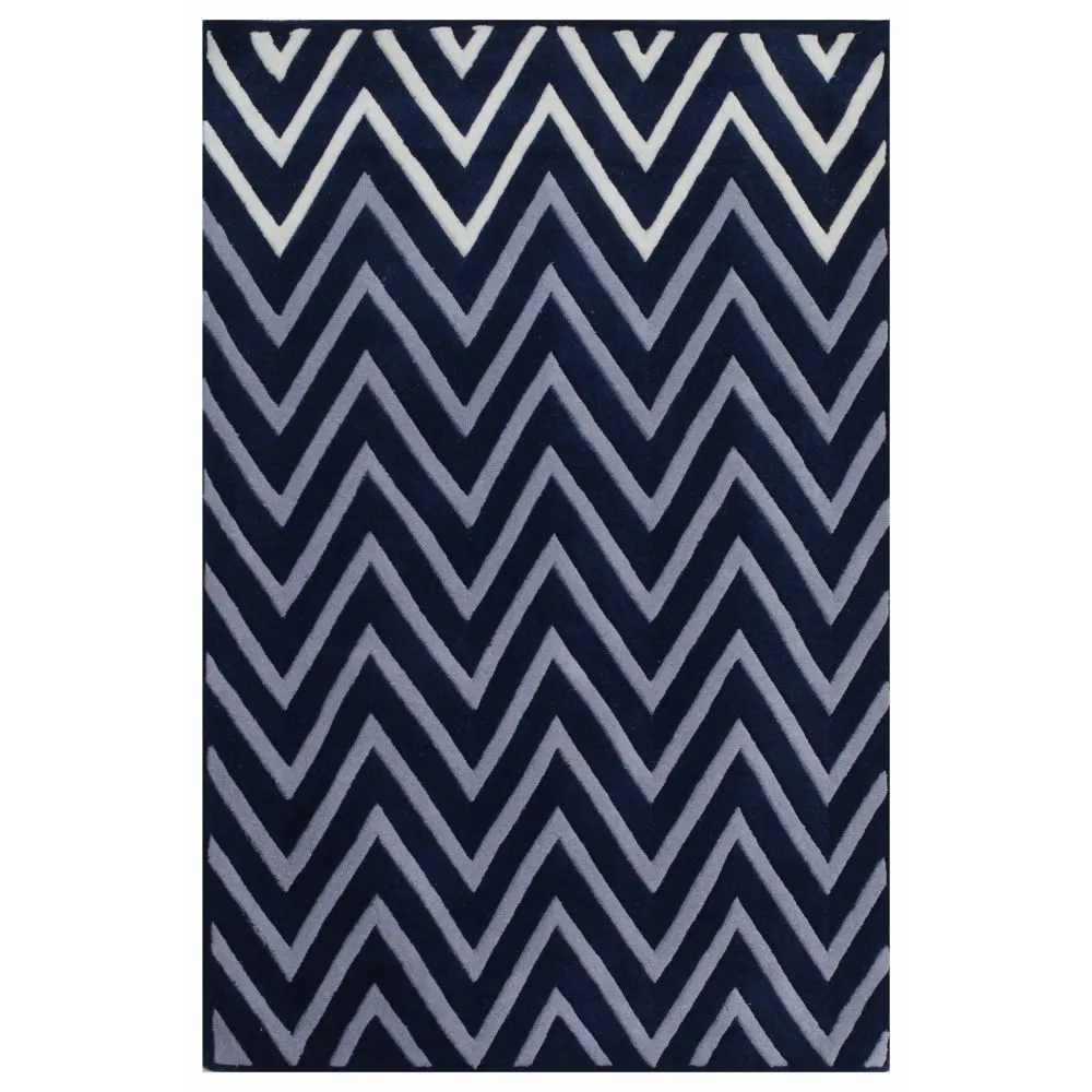 Shevron Patterned Blue & Gray Tufted Area Carpet 2X5ft