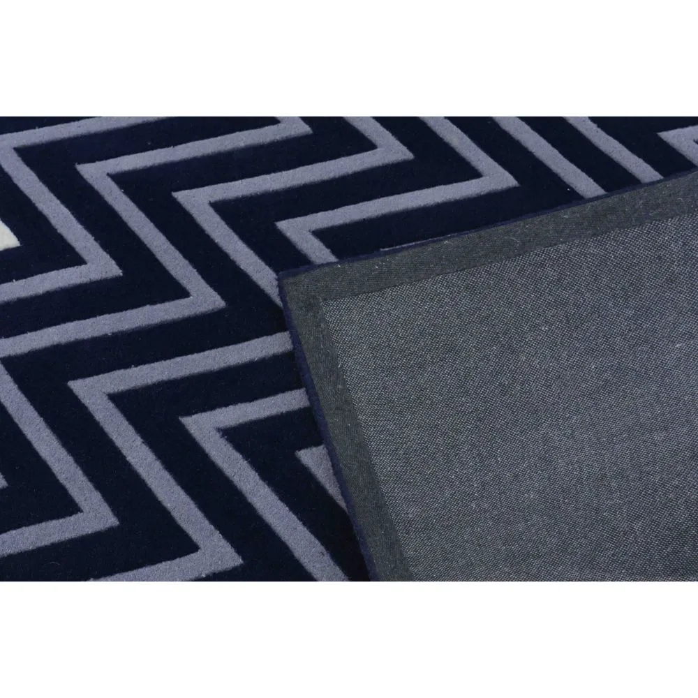 Shevron Patterned Blue & Gray Tufted Area Carpet 2X5ft