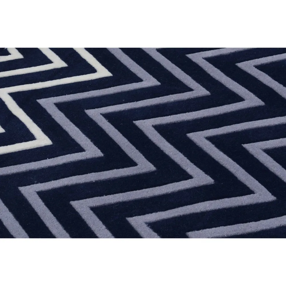 Shevron Patterned Blue & Gray Tufted Area Carpet 2X5ft