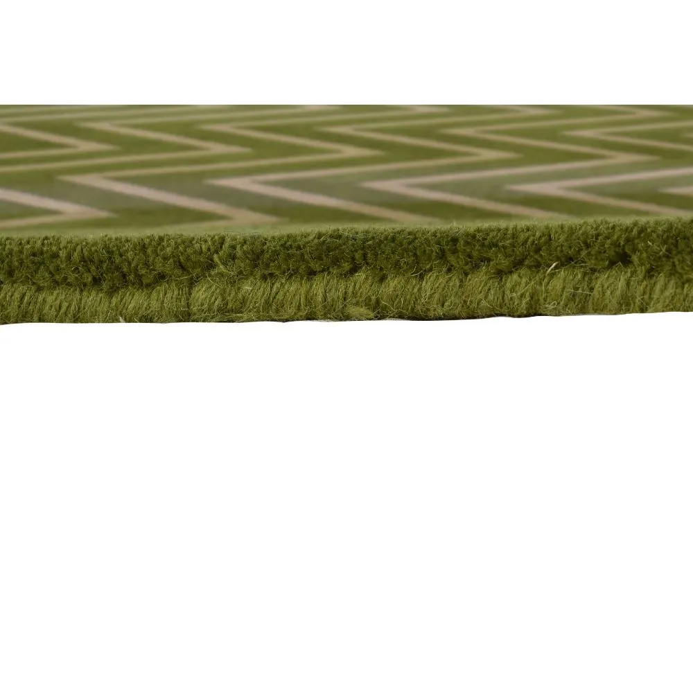 Shevron Patterned Green & Beige Tufted Area Carpet 2X5ft